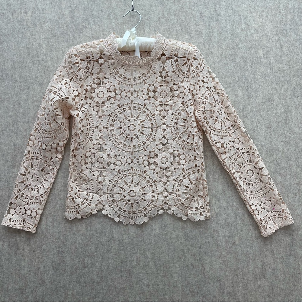 Women's Lace Long Sleeve Top in Nude/Pink L - Picture 3 of 8